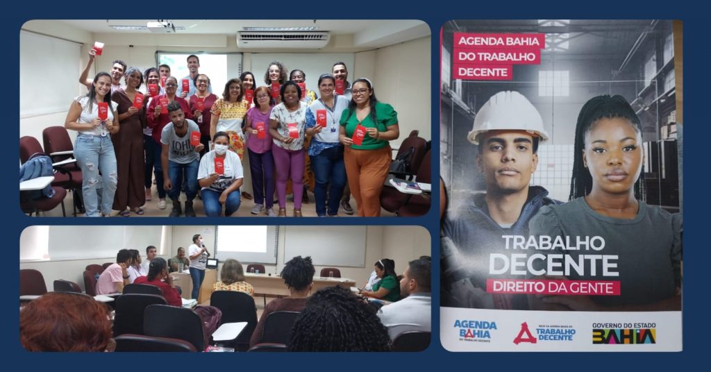 Na imagem temos toda a equipe participante do Fórum reunidos e posando para a foto segurando o folheto do programa.