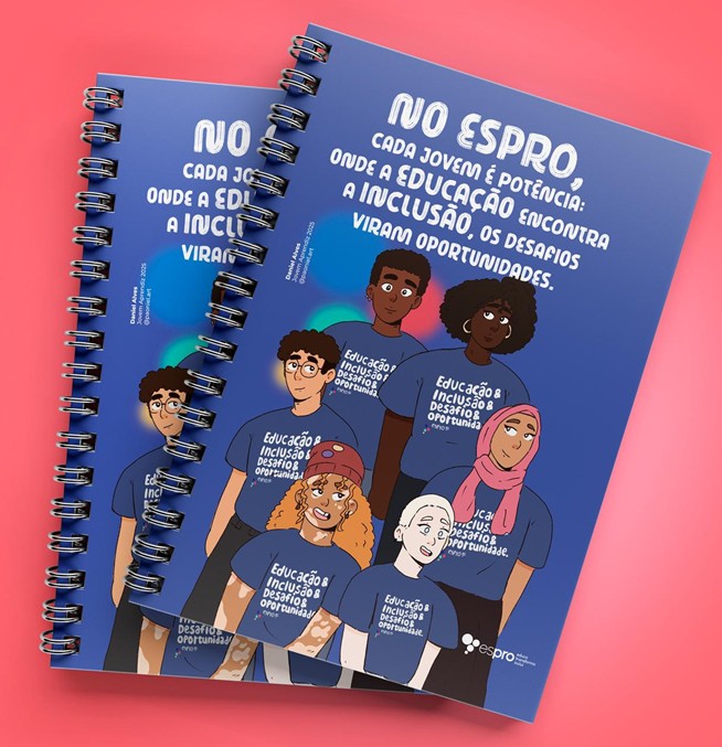 Caderno da Coleção Jovens Artistas Espro com ilustração do Jovem Daniel Alves
