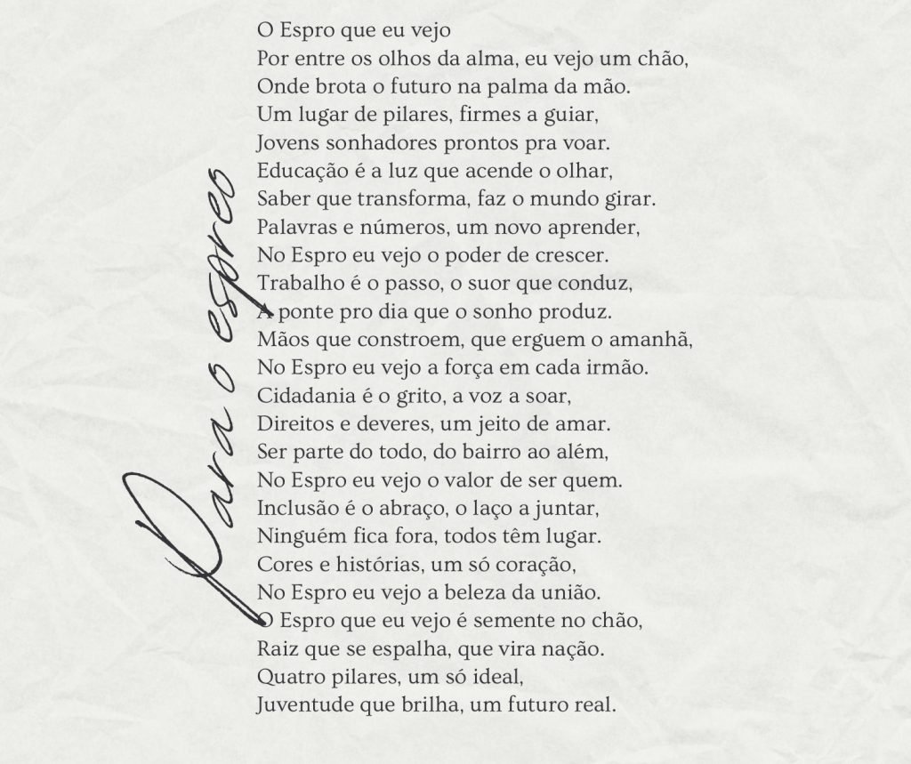 Poema  "Para o Espro" escrito pelo jovem artista Ryan Rabib Cardoso