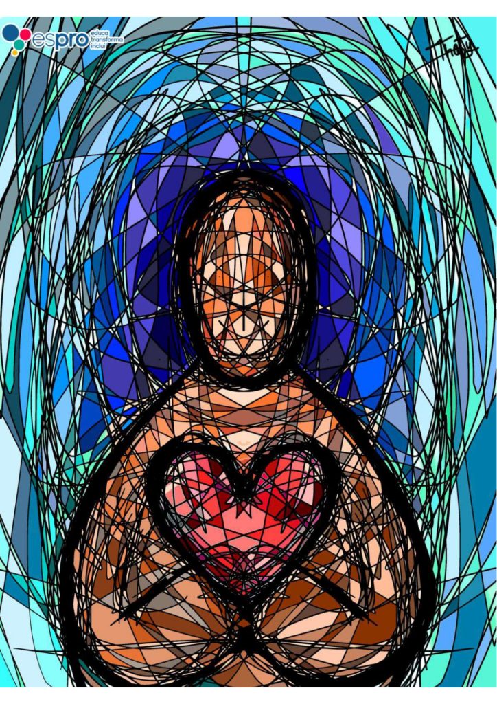 O desenho da jovem jovemThaty Andreza Souza Franca retrata um vitral com a representação de um ser segurando um coração. 