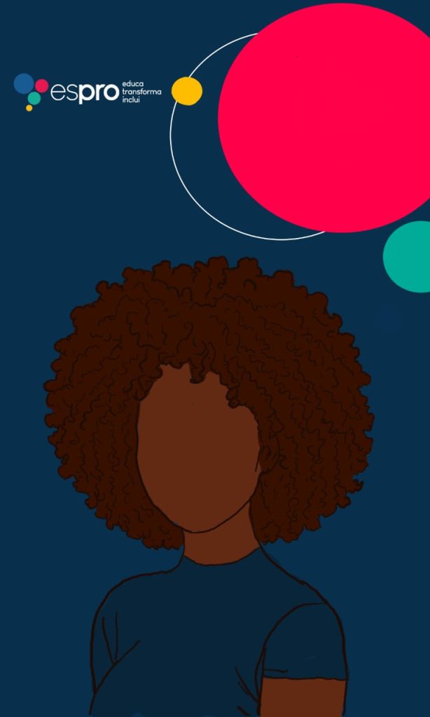 Desenho do jovem artista Lucas Gonçalves Da Silva retrata uma preta e o Espro com ambiente de inclusão